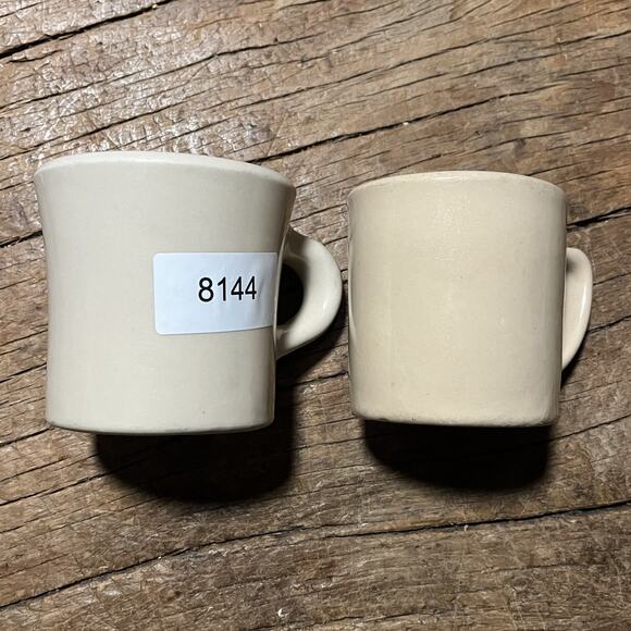 Wallace and Tepco China Coffee Mugs Set of 2 Tan 3.5" Tall Heavy Restaurant Ware - Picture 15 of 15